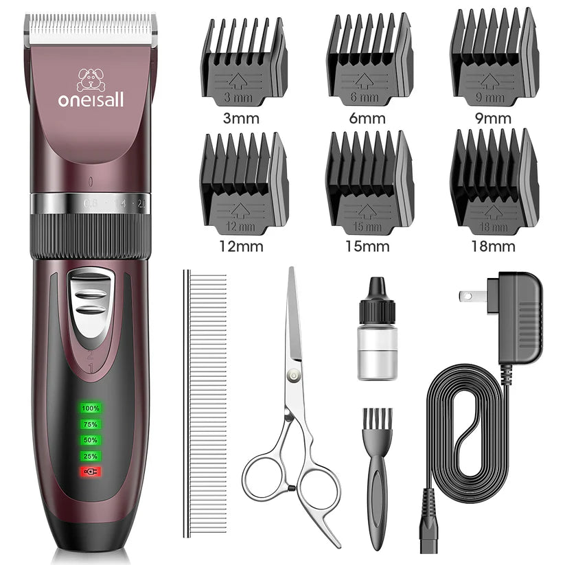 Oneisall Dog Clippers and Dog Paw Trimmer Kit 2 in 1 Low Noise Cordless Dog Clippers for Grooming Pet Hair Trimmers for Small and Large Dogs Cats Animals