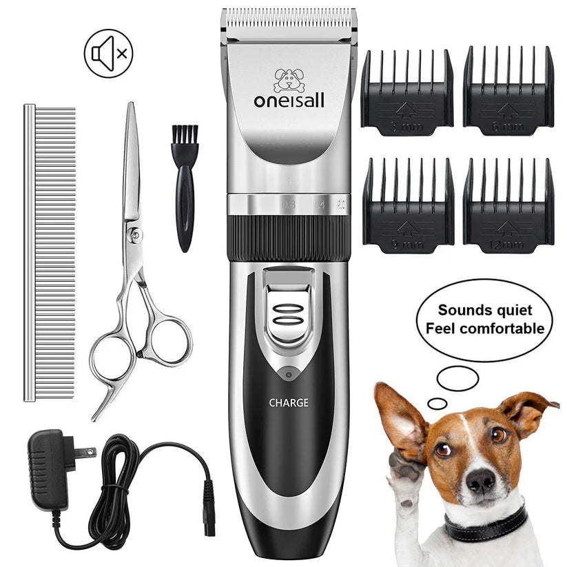 Oneisall Pet Clippers Electric, Low Noise Dog Grooming Kit, Rechargeable Cordless Dog Clippers for Grooming, Hair Clippers Set for Dogs Cats Pets - Gold