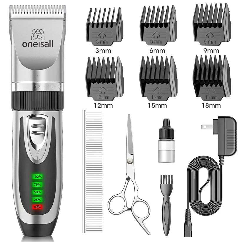 Oneisall Dog Clippers and Dog Paw Trimmer Kit 2 in 1 Low Noise Cordless Dog Clippers for Grooming Pet Hair Trimmers for Small and Large Dogs Cats Animals