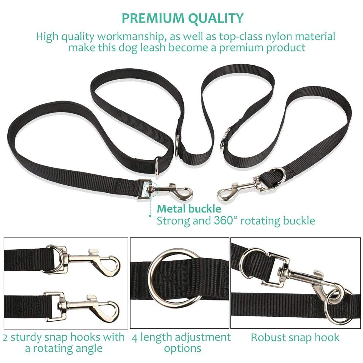 oneisall Hands Free Dog Leash, Multifunctional Dog Training Leads, Durable Dog Leash Large Dogs, 8ft Nylon Double Leash for Puppy, Small & Large Dogs