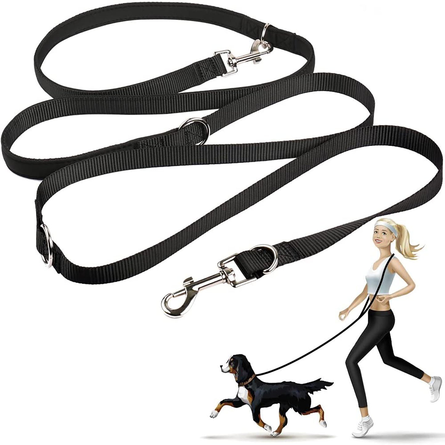 oneisall Hands Free Dog Leash, Multifunctional Dog Training Leads, Durable Dog Leash Large Dogs, 8ft Nylon Double Leash for Puppy, Small & Large Dogs