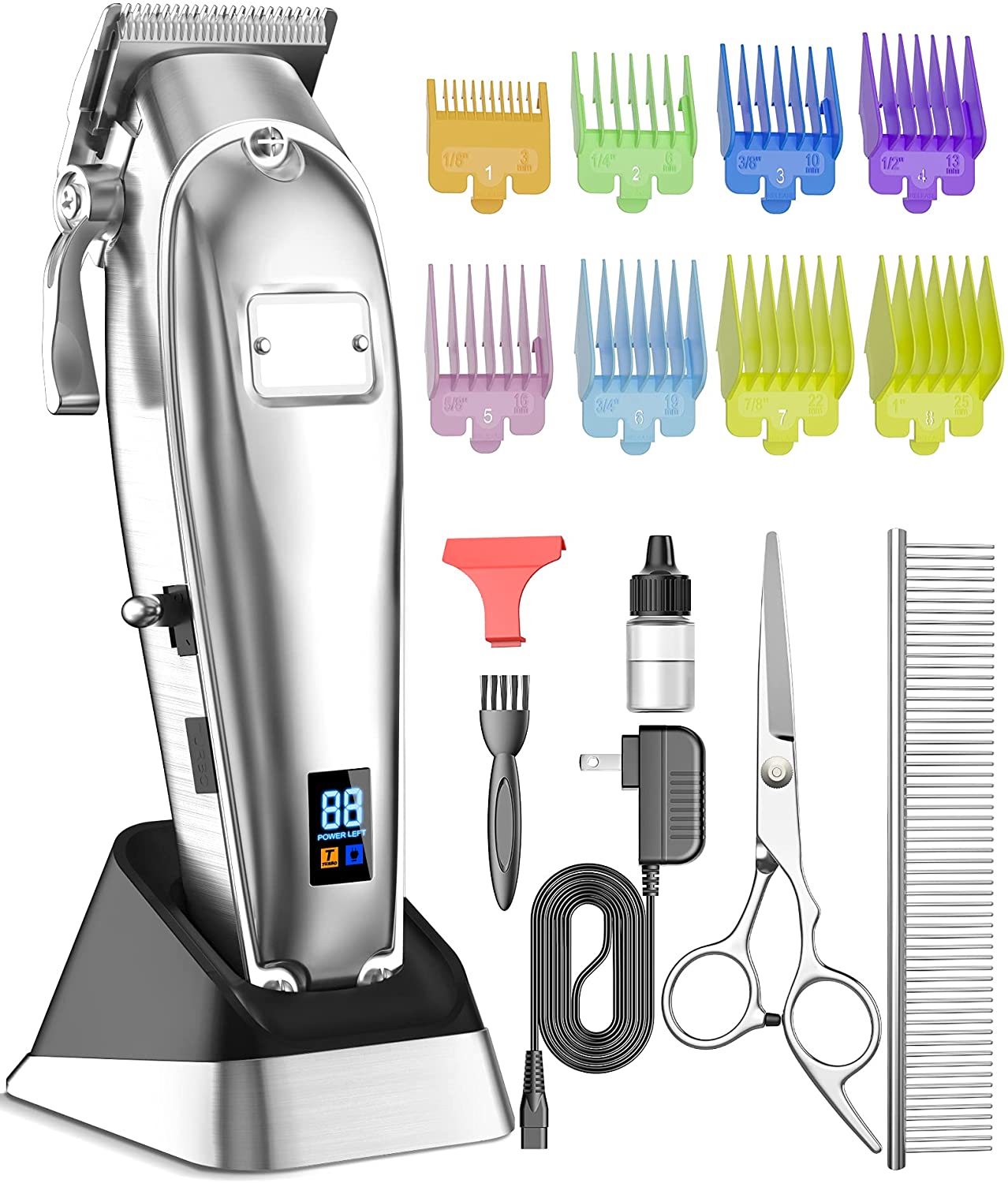 Oneisall Professional Dog Grooming Clippers Kit, 2 Speed Cordless Hair Shears Trimmers for Thick Heavy Coats,with Metal Blade for Dogs Cats Animals, All Metal Design Pet Clippers Electric